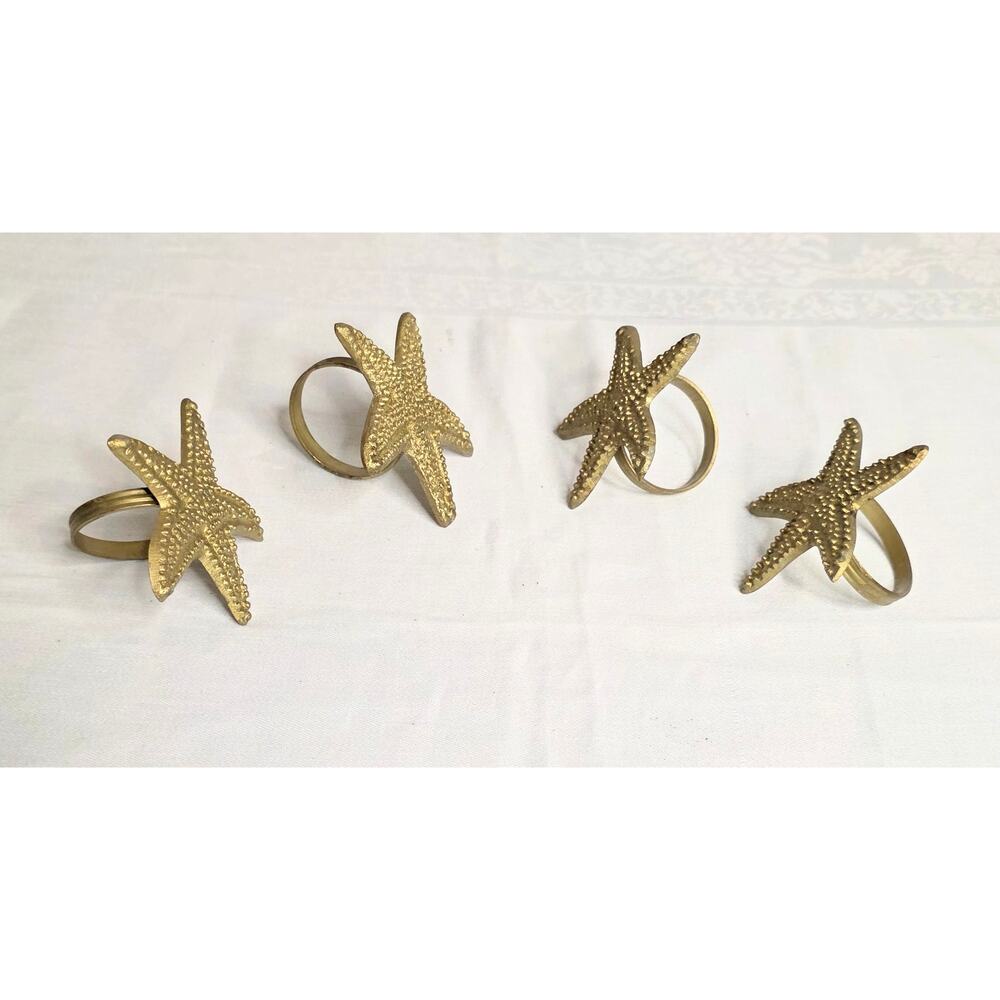 Set of 4 Vintage Solid Brass Starfish Shaped Napkin Rings Fishermancore Nautical